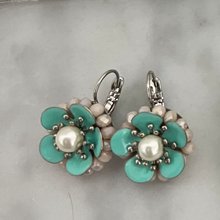 Load image into Gallery viewer, Mihal sterling silver enamel &amp; pearl flower earrings
